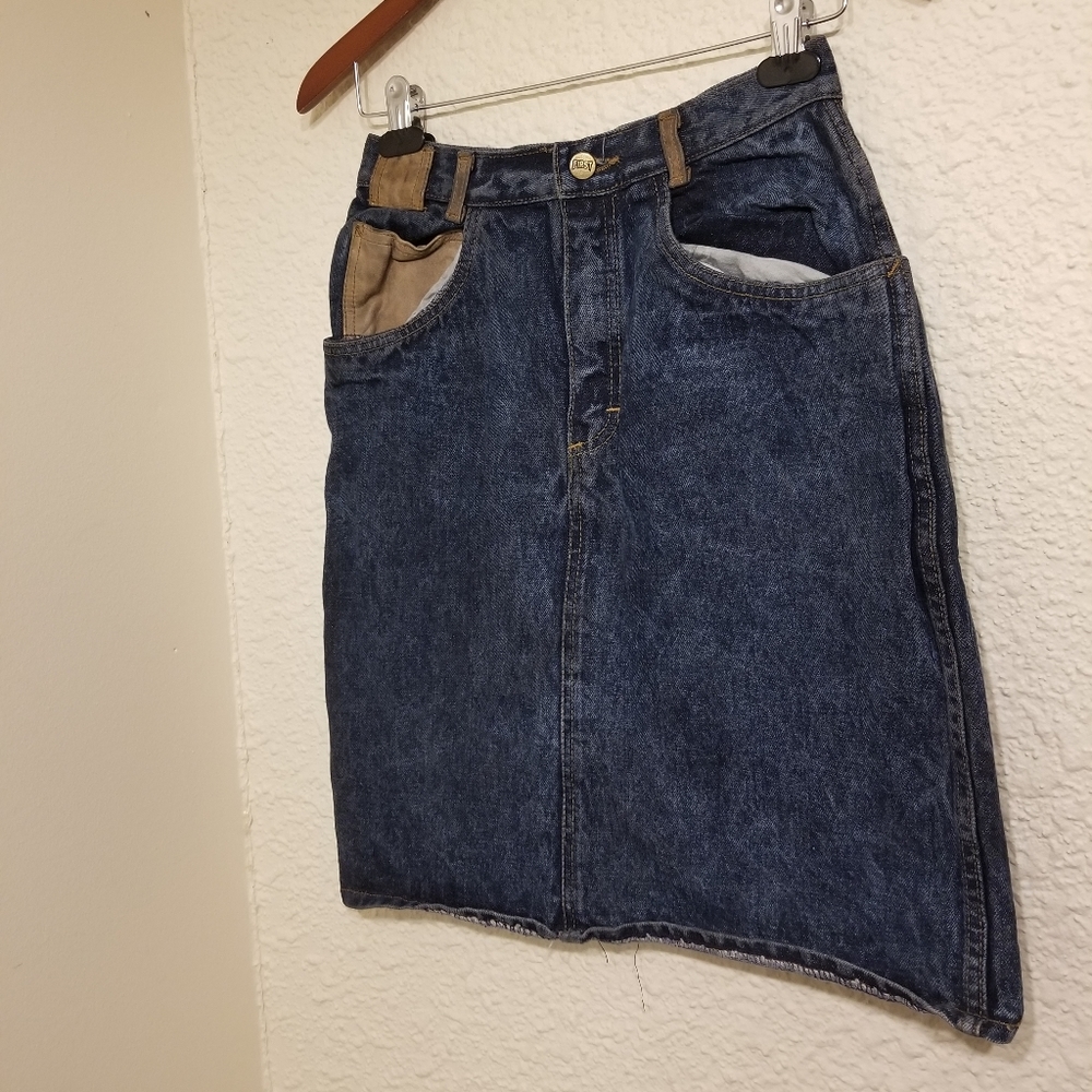 Denim Skirt with Leather Patches
